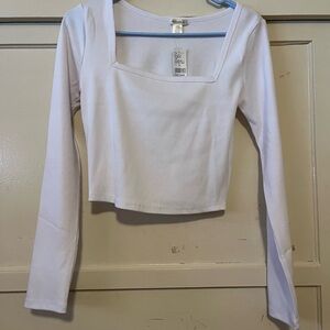 White Long Sleeve Square Neck Top